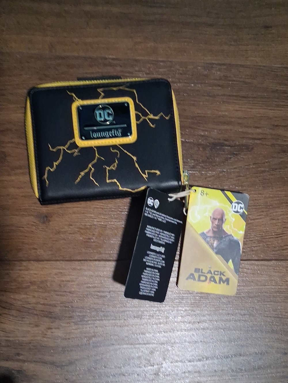 DC Black Adam Zip Wallet in Black and Yellow Lightning